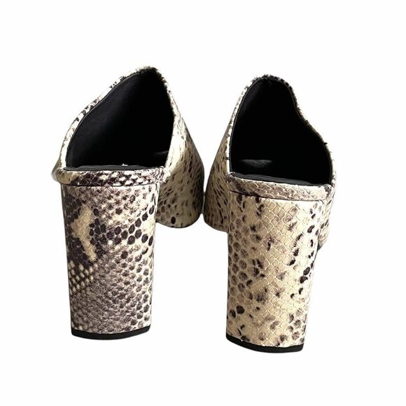 L’INTERVALLE Python Snake Print Square Toe Mule Heels Black Cream 40 - Picture 3 of 13